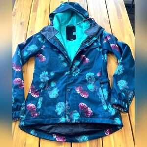 Volcom Womens Teal Floral Ski Snowboarding Hooded Snow Eqs Jacket Size Small